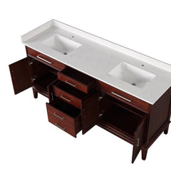 Almeria White/Cherry Vanity Set - Ornate Home
