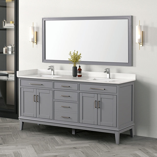 Almeria White/Gray Vanity Set w/ Mirror - Ornate Home