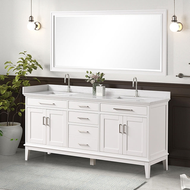 Almeria White Vanity Set w/ Mirror - Ornate Home