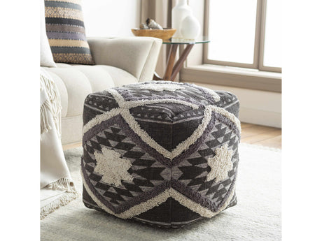 Almondbank Handwoven Beige Cotton Pouf - Ornate Home