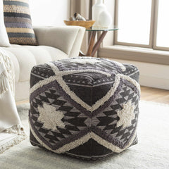 Almondbank Handwoven Beige Cotton Pouf - Ornate Home