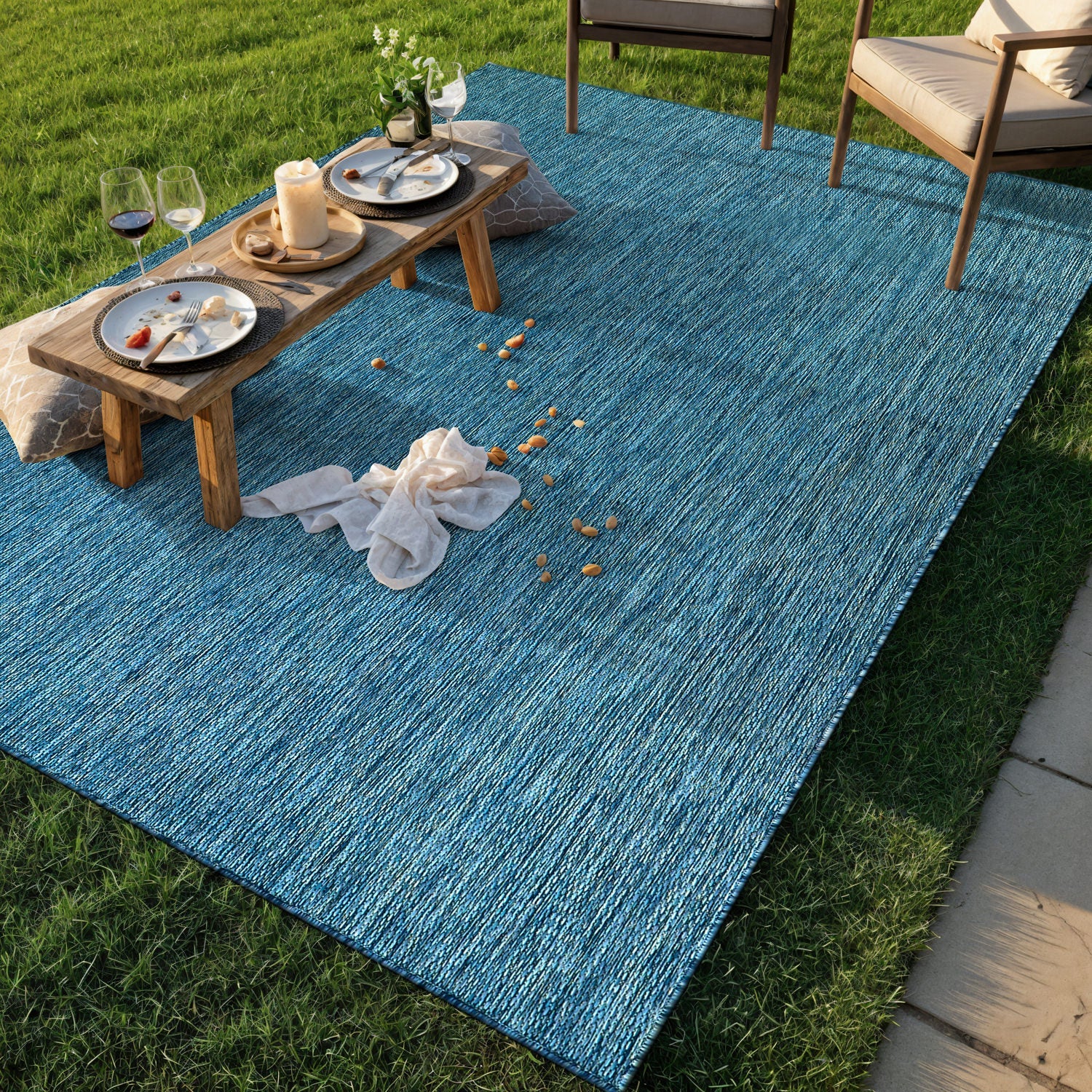 Alora Aqua Outdoor Area Rug | UV-Protected Jute-Look - Ornate Home