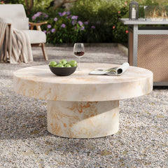 Alora Honey Onyx Indoor - Outdoor Patio Concrete Round Coffee Table - Ornate Home