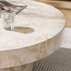 Alora Honey Onyx Indoor - Outdoor Patio Concrete Round Coffee Table - Ornate Home