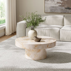 Alora Honey Onyx Indoor - Outdoor Patio Concrete Round Coffee Table - Ornate Home
