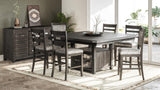 Altamonte Brushed Grey High/Low Sq. Counter Dining Table w/ 2 Uph Stools, 4 Ladderback Stools - Ornate Home