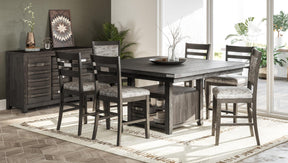Altamonte Brushed Grey High/Low Sq. Counter Dining Table w/ 4 Ladderback Stools - Ornate Home