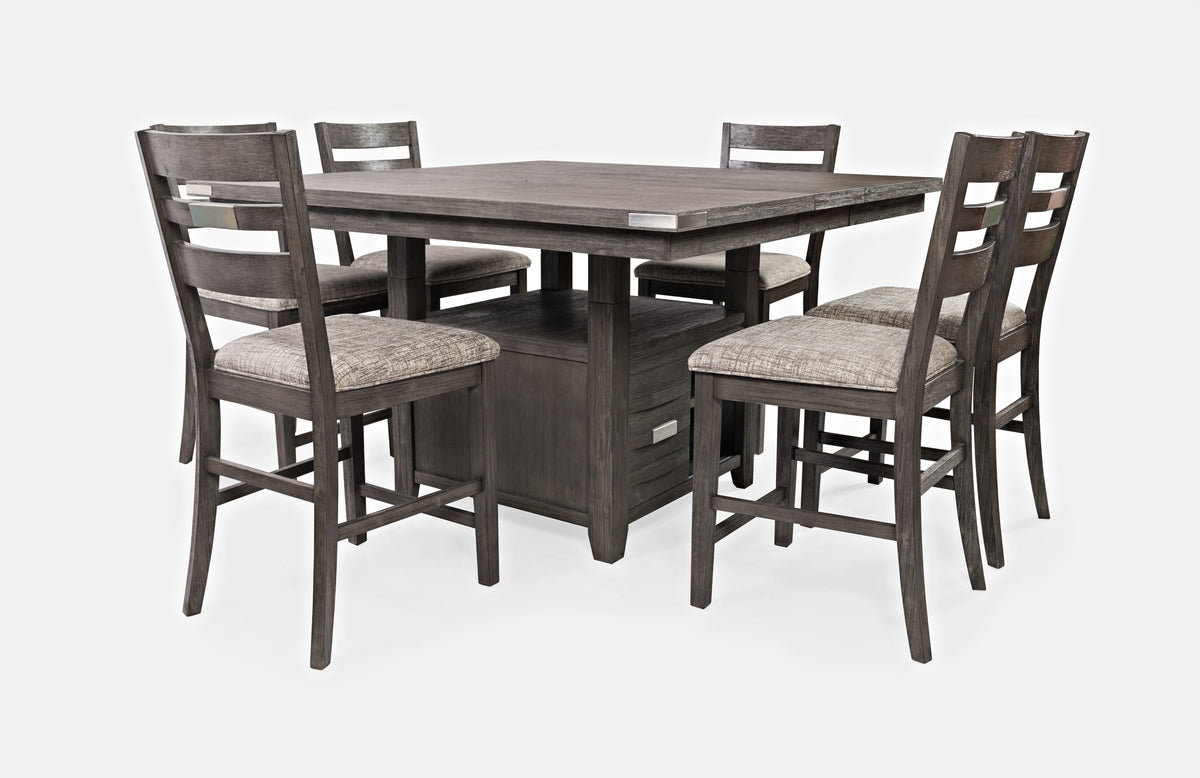 Altamonte Brushed Grey High/Low Sq. Counter Dining Table w/ 6 Ladderback Stools - Ornate Home