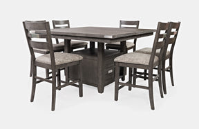 Altamonte Brushed Grey High/Low Sq. Counter Dining Table w/ 6 Ladderback Stools - Ornate Home