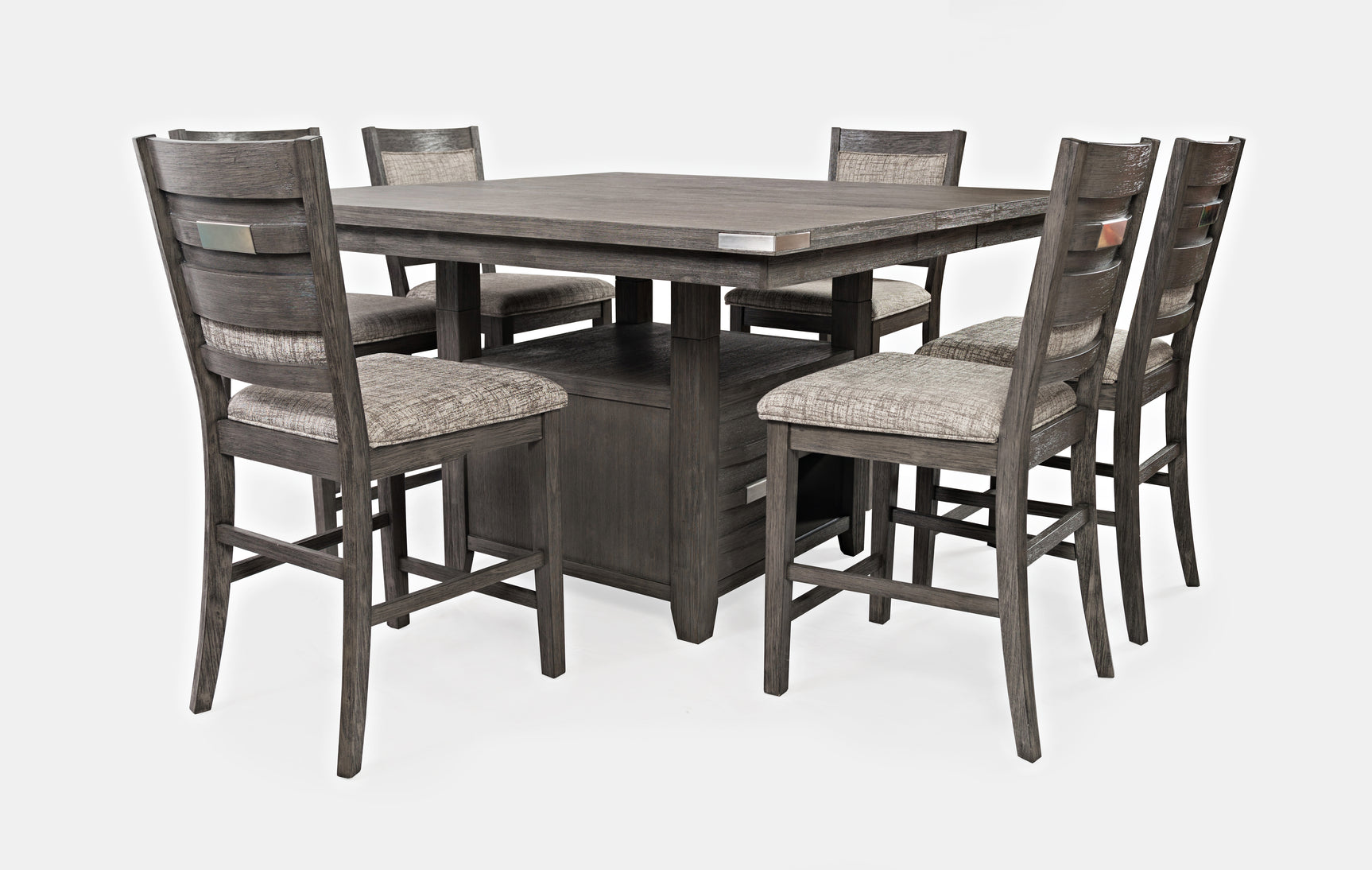 Altamonte Brushed Grey High/Low Sq. Counter Dining Table w/ 6 Uph Stools - Ornate Home
