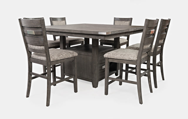 Altamonte Brushed Grey High/Low Sq. Counter Dining Table w/ 6 Uph Stools - Ornate Home