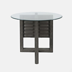 Altamonte Brushed Grey Round Counter Dining Table w/ 4 Uph Stools - Ornate Home