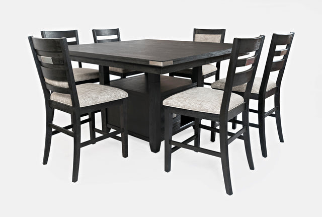 Altamonte Dark Charcoal High/Low Sq. Counter Dining Table w/ 4 Ladderback Stools - Ornate Home