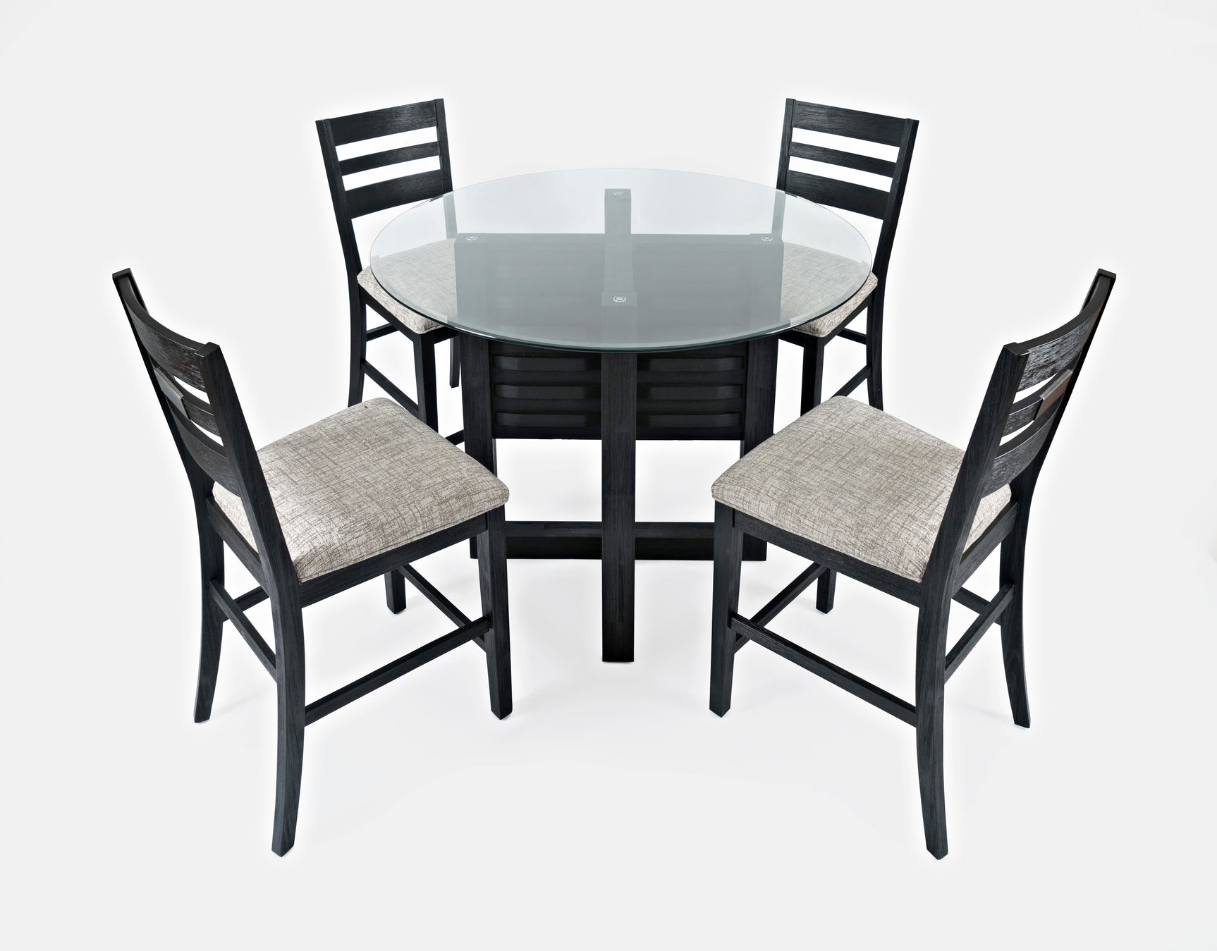Altamonte Dark Charcoal Round Counter Dining Table w/ 4 Ladderback Stools - Ornate Home