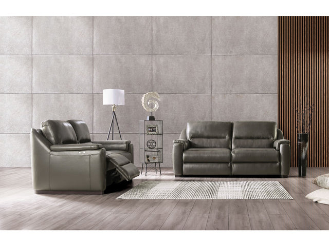 Altamura Gray Real Italian Leather Power Reclining Sofa & Loveseat - Ornate Home