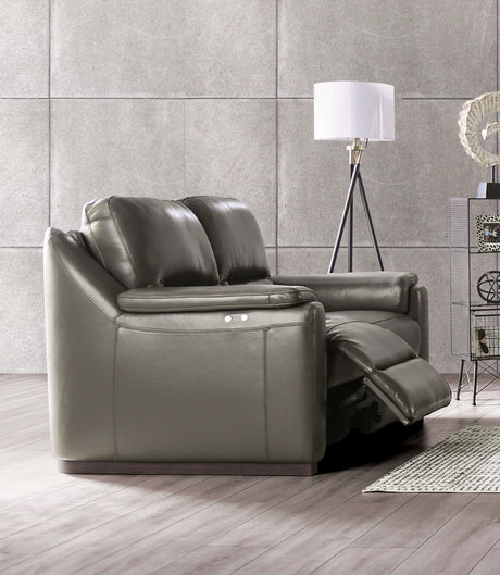 Altamura Gray Real Italian Leather Power Reclining Sofa & Loveseat - Ornate Home