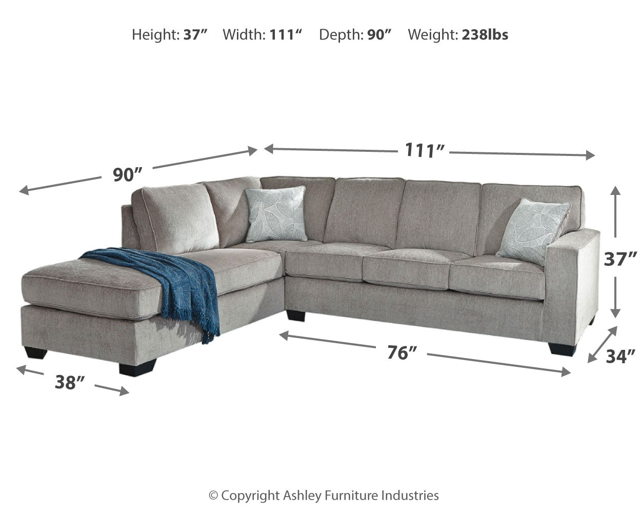 Altari Alloy 2-Piece Sectional with Chaise, Loveseat and Ottoman (Online Special Price) - Ornate Home