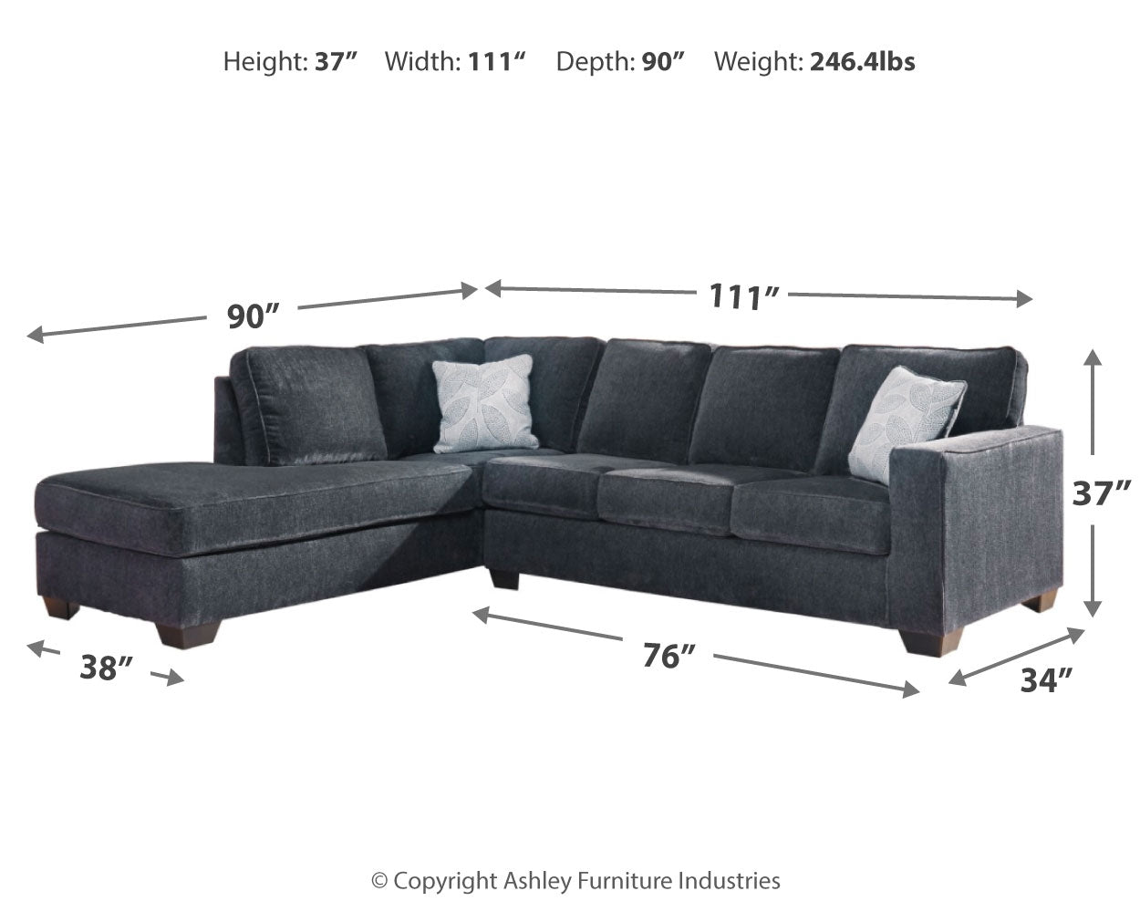 Altari Slate 2-Piece Left Sectional and Ottoman - Ornate Home