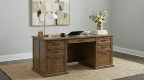 Altidore Distressed Brown 68-inch 7-drawer Executive Home Office Desk - Ornate Home