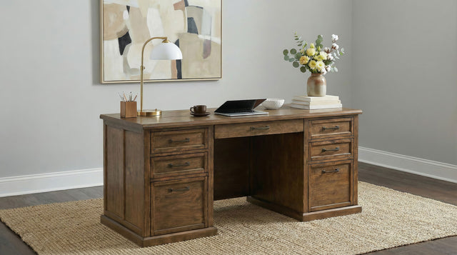 Altidore Distressed Brown 68-inch 7-drawer Executive Home Office Desk - Ornate Home