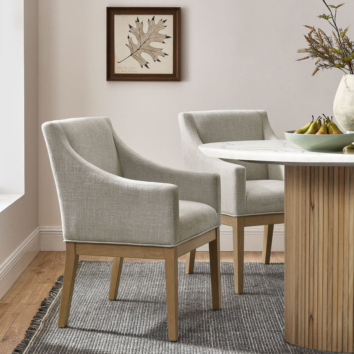 Alton Linen/Natural Fabric Upholstered Dining Armchair - Ornate Home