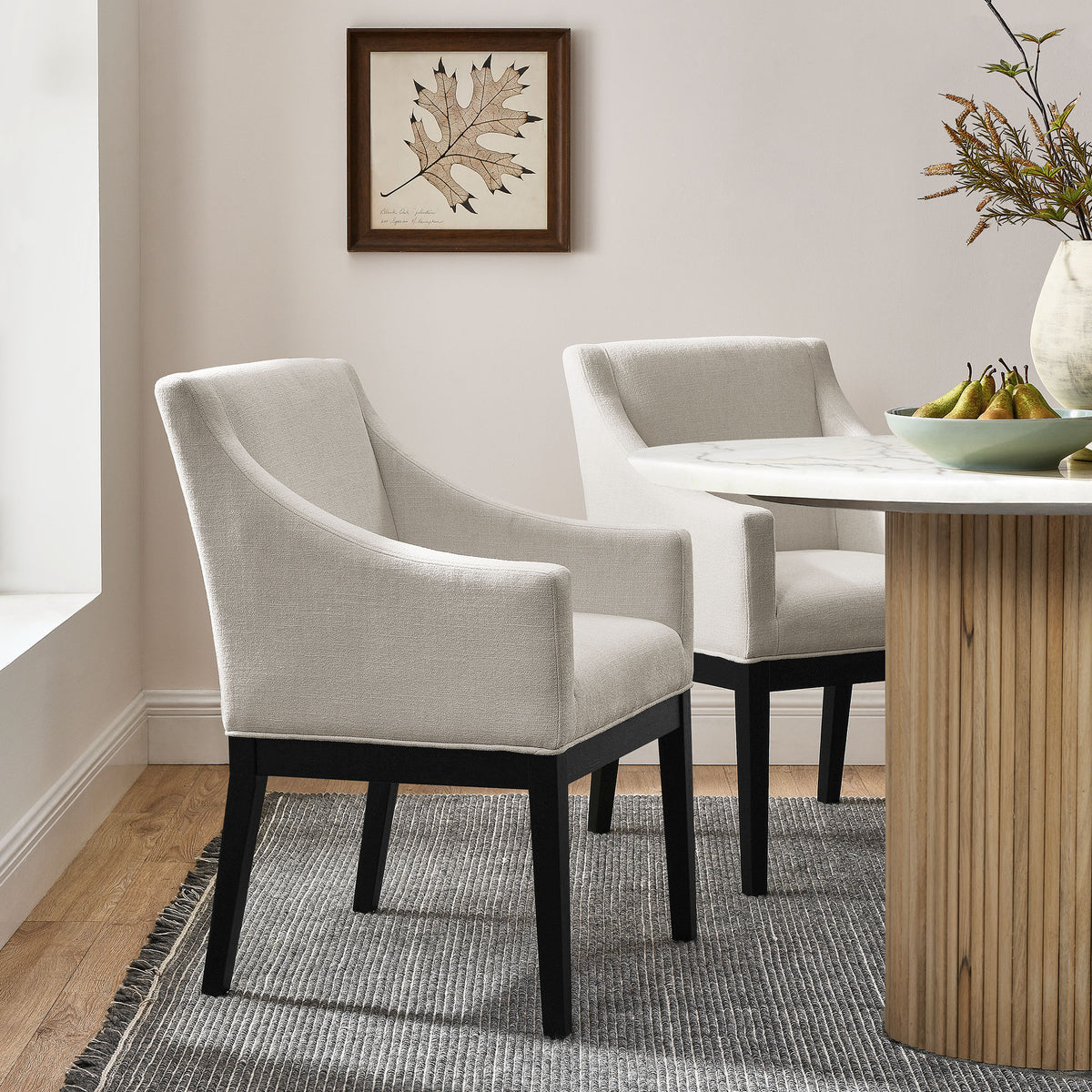 Alton Salt/Black Fabric Upholstered Dining Armchair - Ornate Home