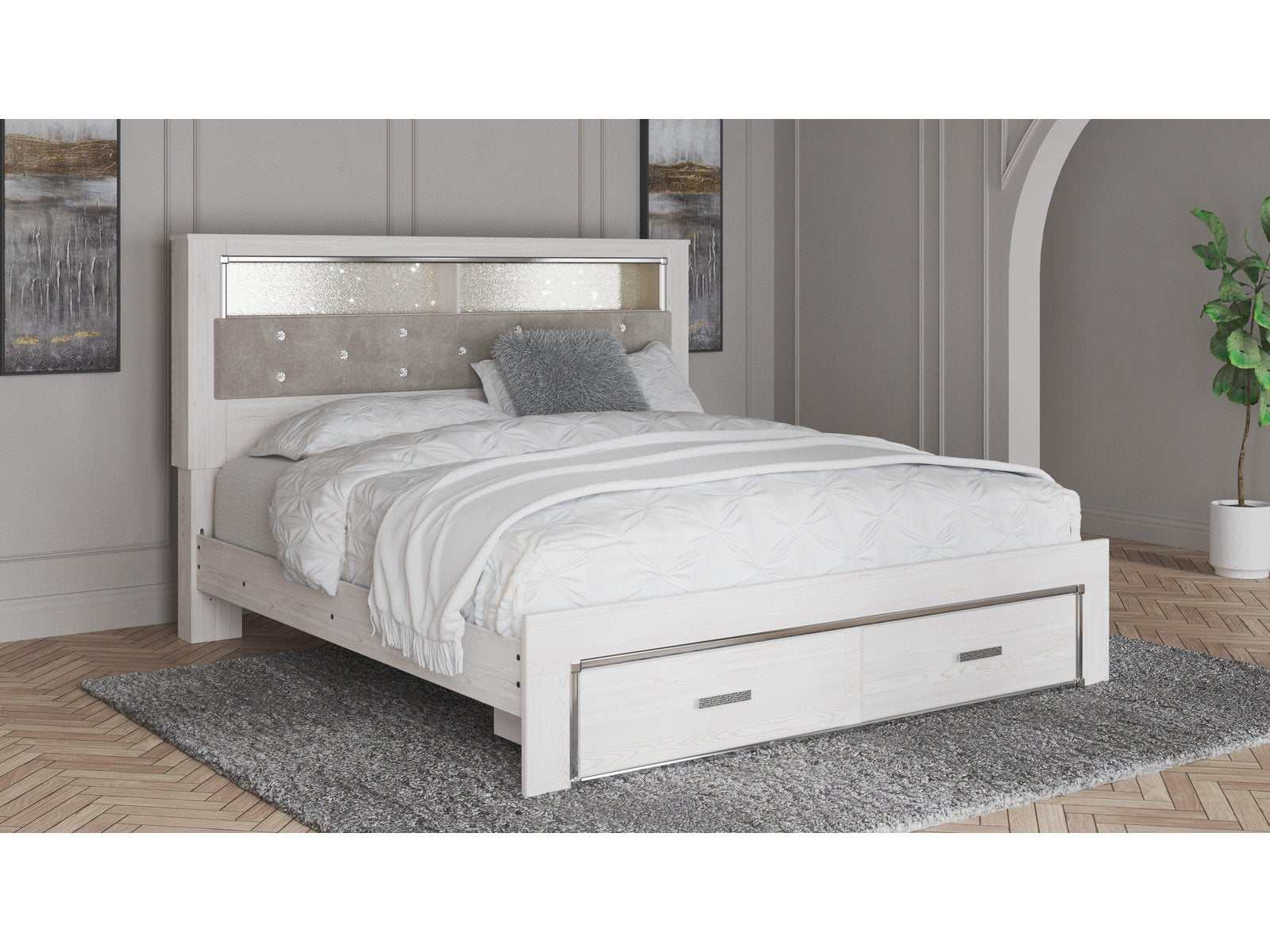 Altyra King Upholstered Bookcase Bed with Storage (Online Special Price) - Ornate Home