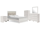 Altyra Queen Upholstered Panel Bed, Dresser, Mirror, Chest and Nightstand - Ornate Home