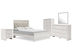 Altyra Queen Upholstered Panel Bed, Dresser, Mirror, Chest and Nightstand - Ornate Home