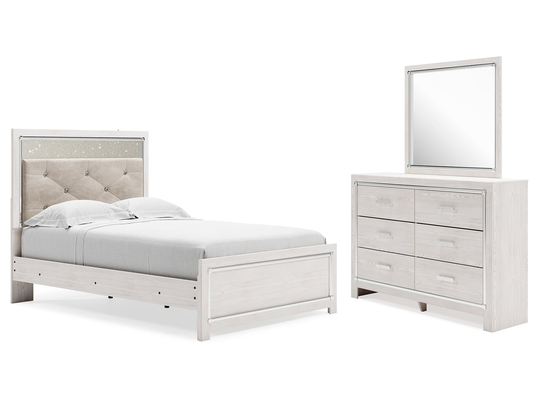 Altyra White Full Panel Bedroom Set with Dresser and Mirror - Ornate Home