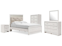 Altyra White Full Upholstered Panel Bed, Dresser, Mirror, Chest and Nightstand - Ornate Home