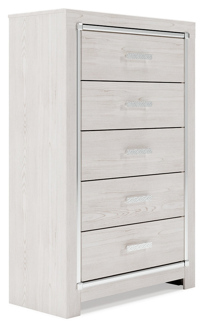 Altyra White King Panel Bed, Dresser, Mirror, Chest and Nightstand (Online Special Price) - Ornate Home