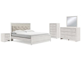 Altyra White King Panel Bed, Dresser, Mirror, Chest and Nightstand - Ornate Home
