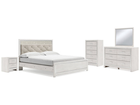 Altyra White King Panel Bed, Dresser, Mirror, Chest and Nightstand - Ornate Home