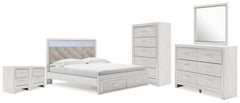 Altyra White King Platform Storage Bed, Dresser, Mirror, Chest and 2 Nightstands - Ornate Home