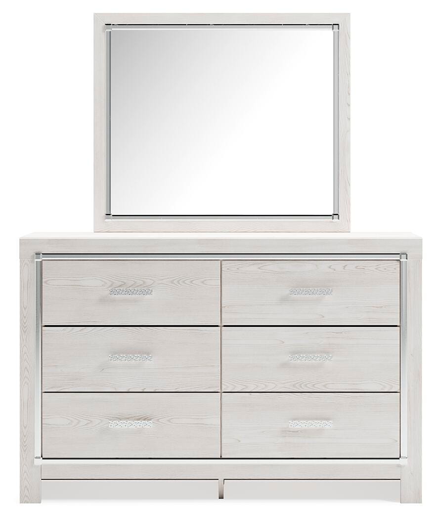 Altyra White King Platform Storage Bed, Dresser, Mirror, Chest and 2 Nightstands - Ornate Home