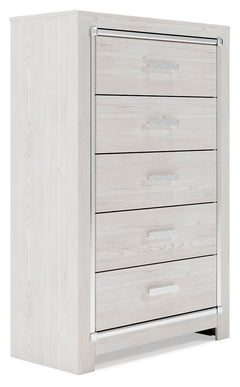 Altyra White King Platform Storage Bed, Dresser, Mirror, Chest and 2 Nightstands - Ornate Home