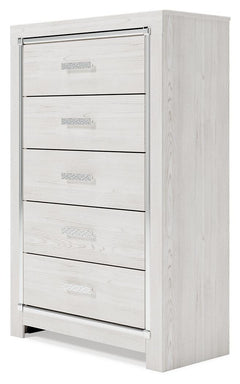 Altyra White King Platform Storage Bed, Dresser, Mirror, Chest and 2 Nightstands - Ornate Home