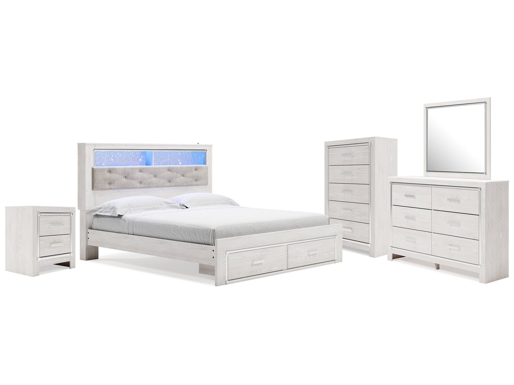Altyra White King Storage Bed, Dresser, Mirror, Chest and Nightstand (Online Special Price) - Ornate Home