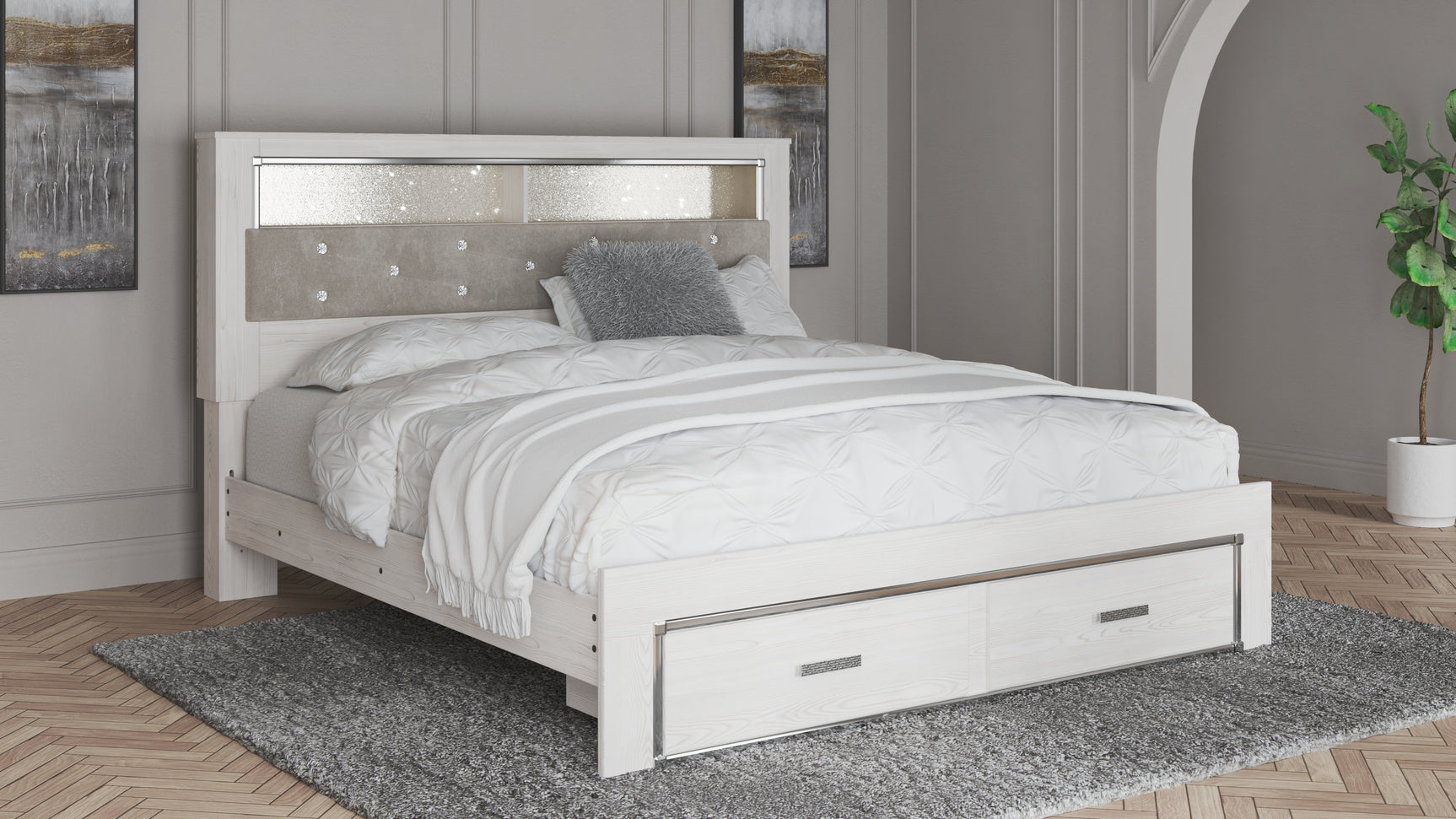 Altyra White King Storage Bed, Dresser, Mirror, Chest and Nightstand (Online Special Price) - Ornate Home