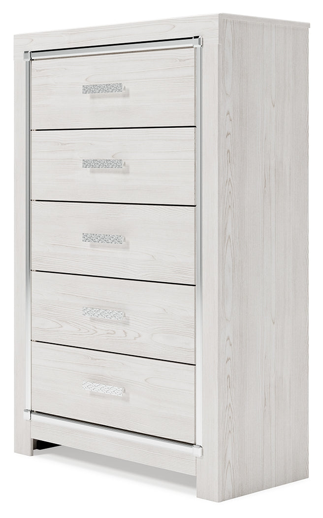 Altyra White King Storage Bed, Dresser, Mirror, Chest and Nightstand - Ornate Home