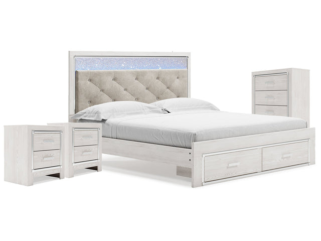 Altyra White King Storage Bedroom Set with Chest and 2 Nightstands - Ornate Home