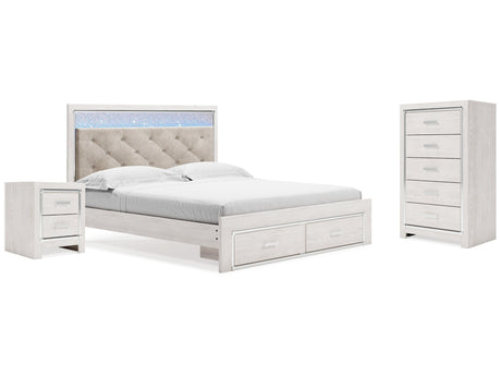Altyra White King Storage Bedroom Set with Chest and Nightstand - Ornate Home