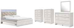 Altyra White King Storage Bedroom Set with Dresser, Mirror and 2 Chests - Ornate Home