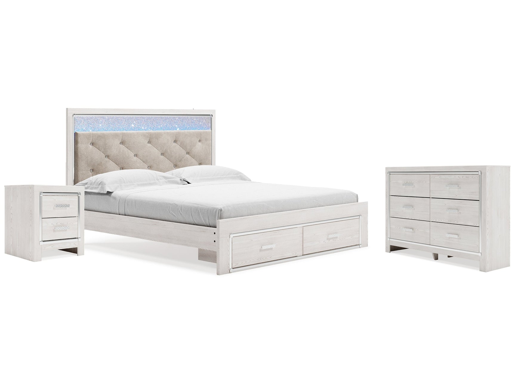 Altyra White King Storage Bedroom Set with Dresser and Nightstand - Ornate Home