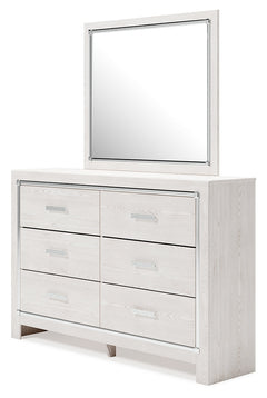 Altyra White King Upholstered Panel Bedroom Set with Dresser, Mirror, and Nightstand - Ornate Home