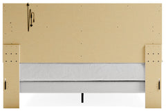 Altyra White King Upholstered Panel Bedroom Set with Dresser, Mirror, and Nightstand - Ornate Home