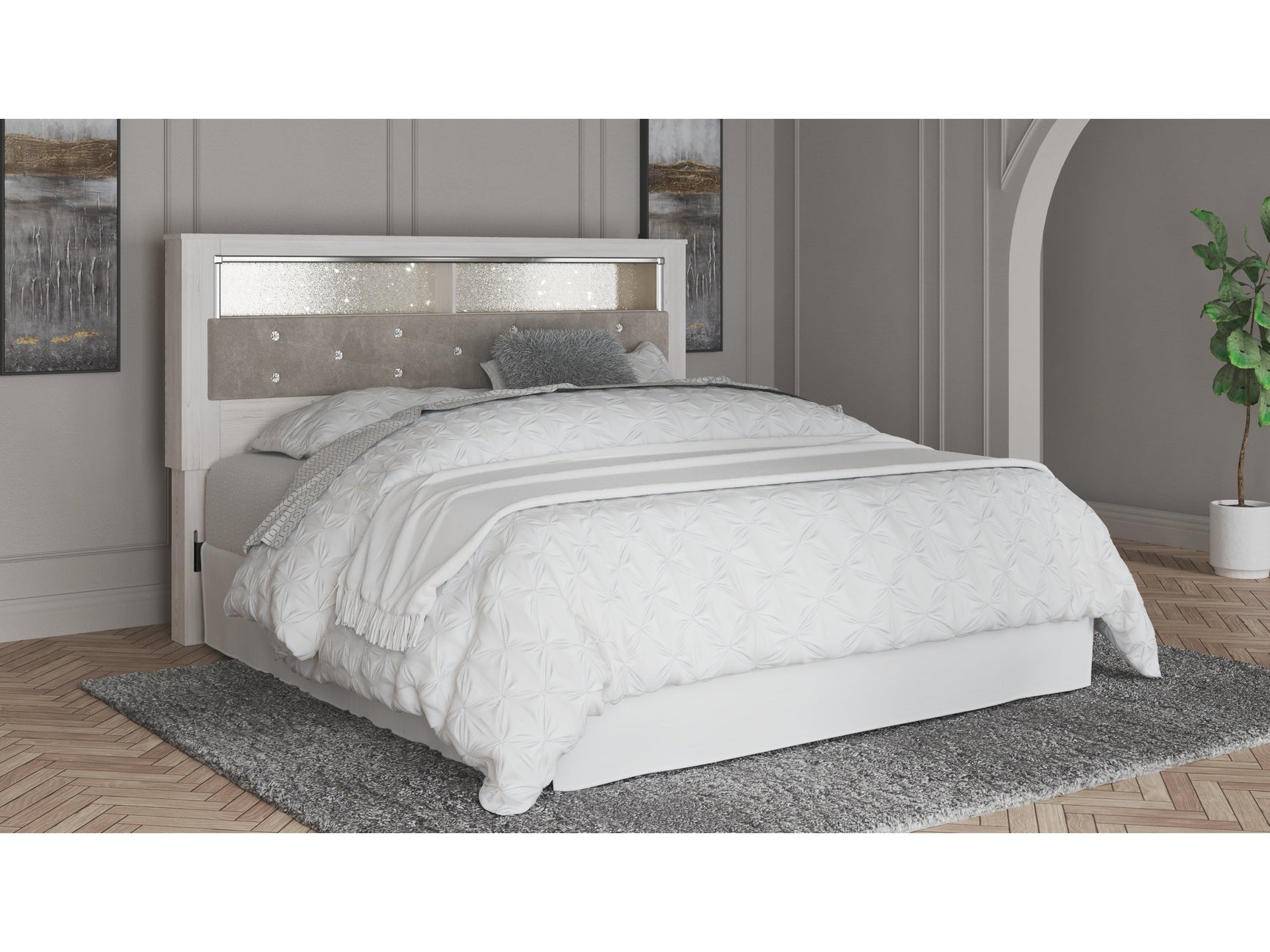 Altyra White King Upholstered Panel Bookcase Headboard - Ornate Home