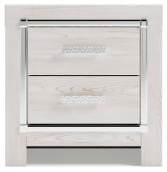 Altyra White King Upholstered Panel Storage Bedroom Set with Dresser, Mirror and Nightstand - Ornate Home