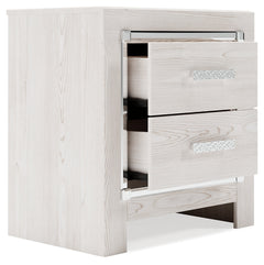 Altyra White King Upholstered Panel Storage Bedroom Set with Dresser, Mirror and Nightstand - Ornate Home